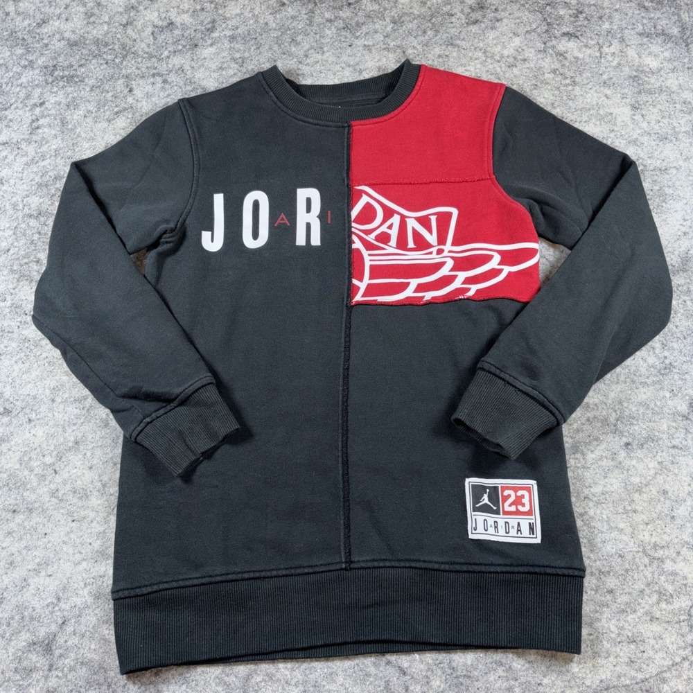 Jordan Pullover Sweater Youth Boys Large Red & Black Crewneck Air Wings Patch‎